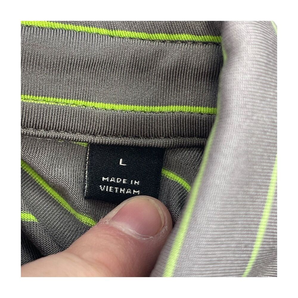 Dunning Polo Shirt Men's Large Gray Green Striped Golf Performance Short Sleeve - Picture 3 of 8